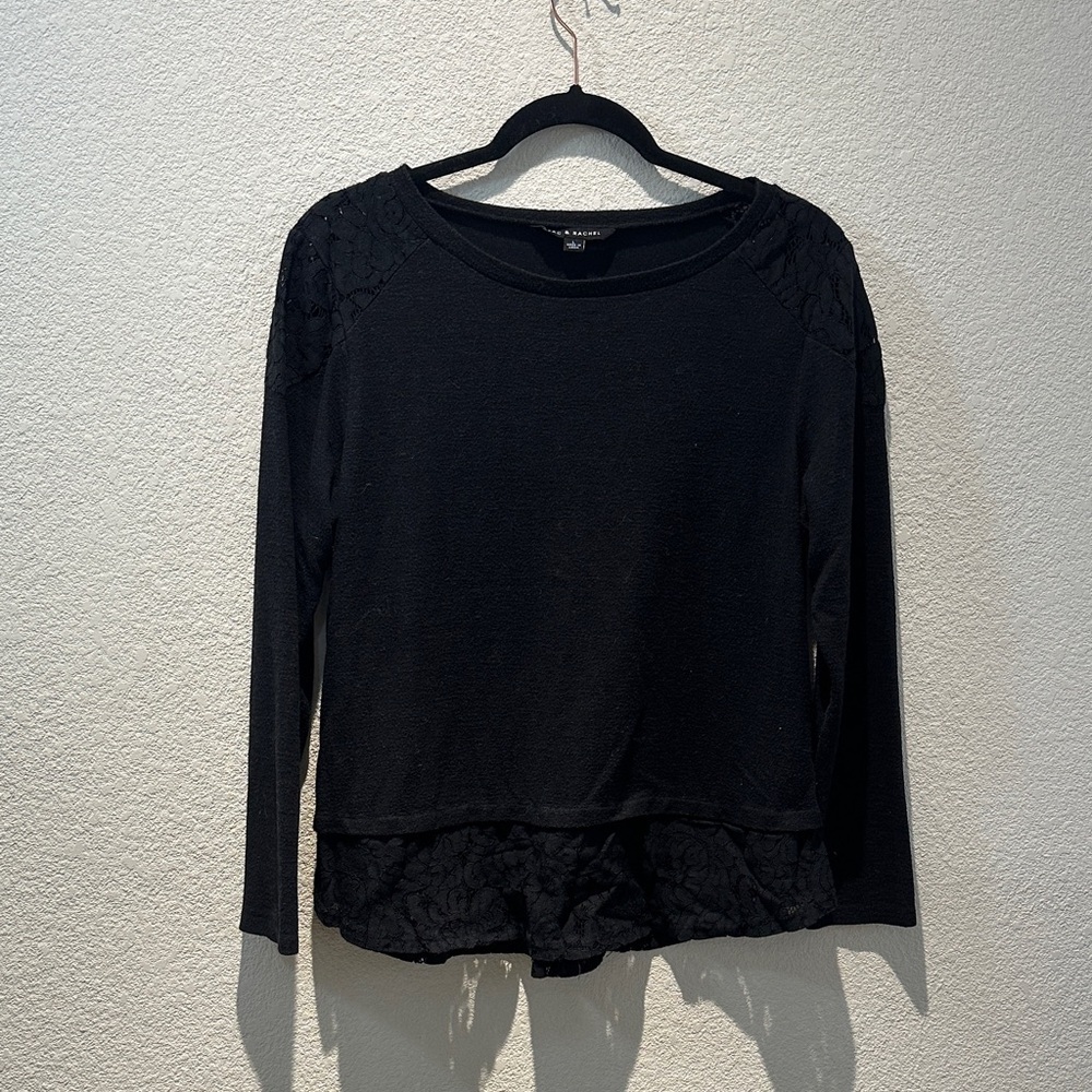 Zac & Rachel Black Long Sleeve Lace-Hem Pullover Size Large